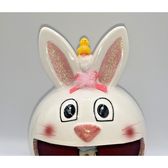 Vintage Ceramic Chick inside Ceramic Bunny Diorama Deb O. Original Designs OOAK - Picture 3 of 16